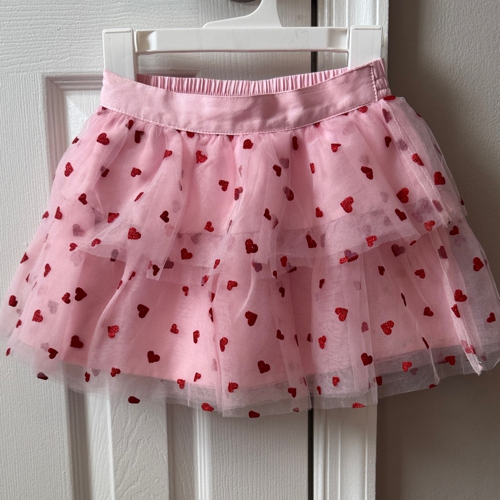 Janie and Jack Pink Tulle Skirt with Red Heart Print